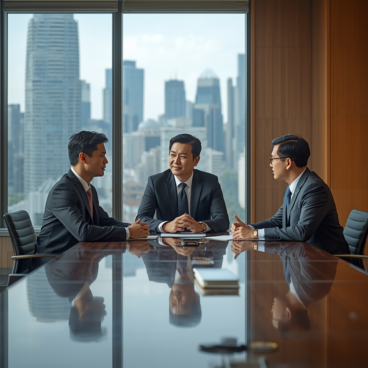 Southeast Asian business executives discussing investment strategies